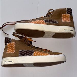 Sun + Stone Men's High-Top Sneakers - Brown and Orange Patchwork